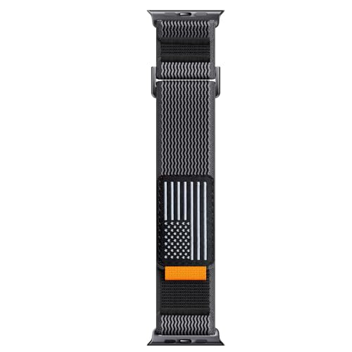 Trail Loop Nylon Band for Apple Watch Ultra 3/2/1 Series 11/10/9/8/7/6/SE/5/4/3/2/1 Men, Elastic Weave Stars-Stripes Flag Strap Compatible with iWatch 49mm 46mm 45mm 44mm 42mm - color: black gray