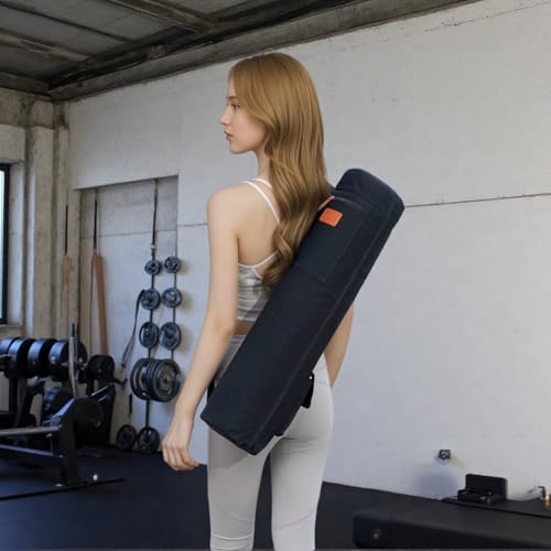 Yoga Mat Bag for Women & Men, Full-Zip Canvas Pilates Bag with Pockets | Lightweight Yoga Mat Carrier with Adjustable Shoulder Strap, Fits 1/4 & 1/3 Inch Thick Mats, for Studio Gym Travel Workout - color: Black-1