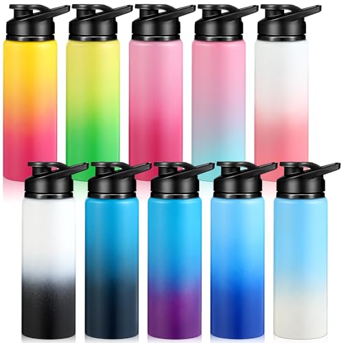 Mimorou 25oz Reusable Aluminum Water Bottles Bulk Multicolor Outdoor Sports Water Bottles for Travel, Gym, Hiking, Cycling, Camping, Fishing, Snap Lid - color: Gradient Color