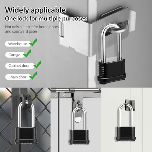 6 Pack Heavy Duty Combination Lock Weatherproof, 4 Digit Combination Padlock Outdoor, Resettable Brass Combination Locks for Gate Locker Shed Garage Fence Gym Storage Unit(Black, Long Shackle) - color: Black, Long Shackle