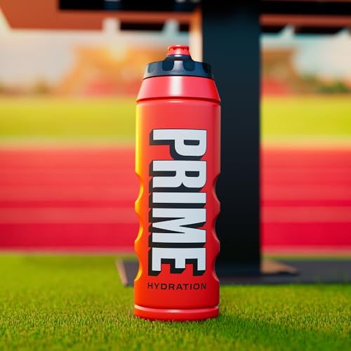 PRIME 32 oz Red Squeeze Sports Water Bottle, BPA Free, Dishwasher Safe, Easy-Grip Ergonomic Leakproof Design, Fast Hydration for Gym, Cycling, Running - color: Red