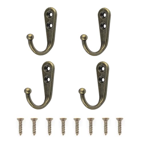 4 Pcs Wall Mounted Hooks for Bedroom,Bathroom,Kitchen,and Cabinet Hangers (with 8 Screws)-Bronze - color: Bronze