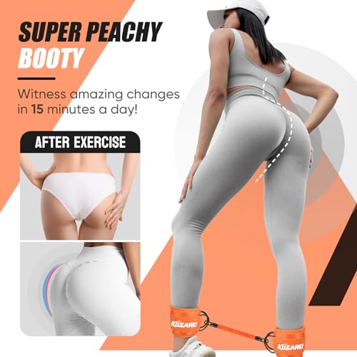 KUZARO Ankle Resistance Bands with Cuffs, Ankle Weights Bands for Working Out, Women Leg and Glutes Workout Equipment, Exercise Bands for Kickbacks, Butt and Booty Trainer, Home Gym Fitness Equipment - color: Orange