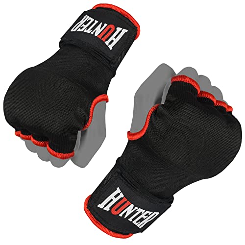 HUNTER Gel Boxing Hand Wraps for Men & Women, Quick Inner Gloves with Wrist Support for MMA, Muay Thai, Kickboxing & Martial Arts Training, Knuckle Protection (Pair) - color: Black, size: Large-X-Large