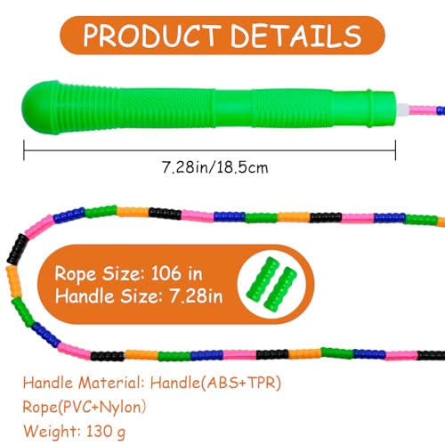 Beaded Jump Rope 1 Pack/2 Pack, ACEONE Segmented Skipping Rope for Kids Adults, Adjustable Tangle-Free Toddler Jumping Rope for Fitness Exercise Training - color: Rainbow Green