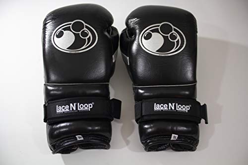 Lace N Loop Straps (Pair) - Lace-Up Boxing Glove Converter - color: Black (White Logo)