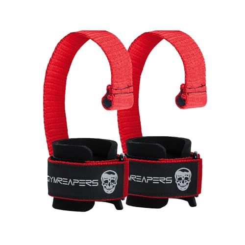 Gymreapers Weight Lifting Straps With Dowel - Wrist Straps for Weightlifting - Workout Deadlift Wrist Weights - Reinforced Stitching & Padded Fit Gym Accessories for Strength & Gym Hand Grip - color: Red