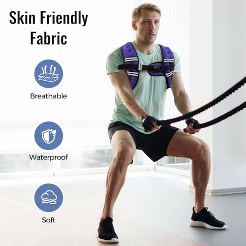 Zeerun Weighted Vest, 6lb/8lb/10lb/12lb/15lb/18lb/20lb/24lb/30lb for Men Women, Reflective Stripe Adjustable Buckle, Comfortable Durable Rucking Vest for Walking Running Strength Training - color: Purple, size: 8 Lb