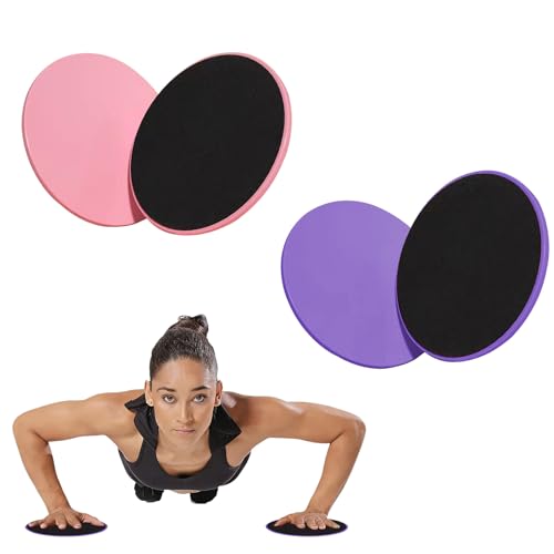 17.5cm/6.89In Round Core Sliders for Working Out,Set of 4 Exercise Core Pilates Sliders,Floor Foot Slider for Exercise 2 Color - color: pink+purple