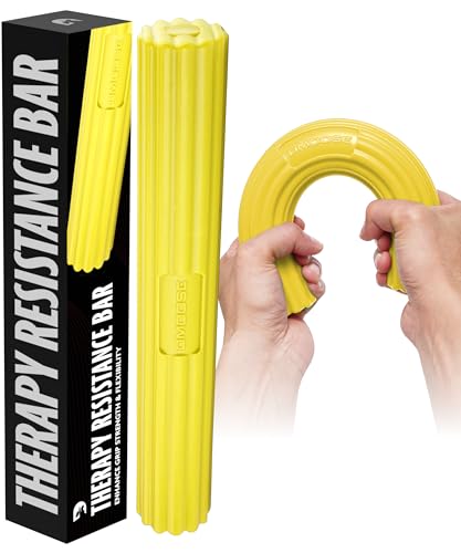 DMoose Fitness Flex Resistance Bar for Physical Therapy - Non-Slip Odorless Material, Exercise Bar for Tennis & Golfers Elbow Tendonitis Relief - Wrist and Forearm Strengthener & Grip Strength Trainer - color: Yellow