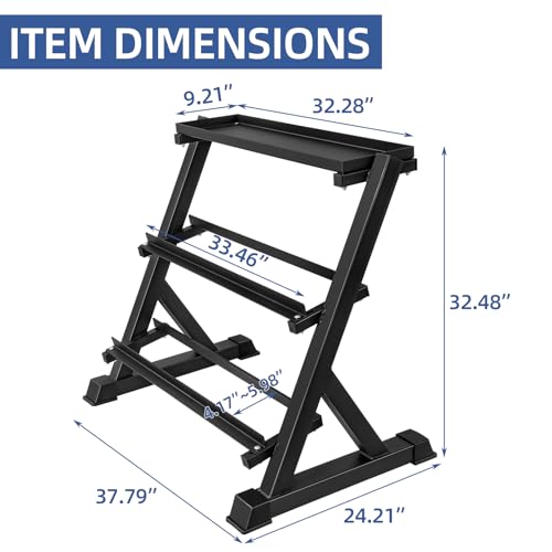 Dumbbell Rack 3-Tier Adjustable Weight Stand, 1000LBS Capacity Weight Rack for Kettlebells, Dumbbells and Home Gym Equipment, Heavy-duty Commercial Steel, Black