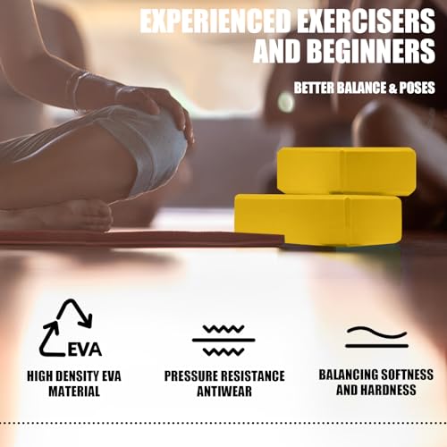 Septo 2 Pcs Yoga Blocks, 9x6x3 Inch Foam Blocks for Pilates | High density EVA foam Yoga Props lightweight non-slip surface for meditation stretching balance training - color: Yellow