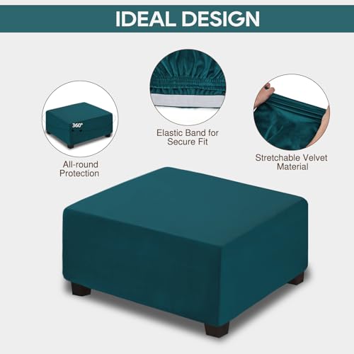 NeColorLife Velvet Square Ottoman Cover,Stretchable Footrest Stool Slipcover with Elastic Band for Rectangle and Square Storage Ottoman(Large,Lake Blue) - color: Lake Blue, size: L Length: 35"-45",Width: 31"-43"