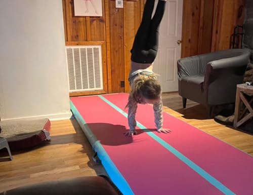 VOFiTNY All Purpose Gymnastics Mat 6.6/10/13/16/20 ft Sturdy Inflatable Tumble Track for Home/Gym - color: Pink/Green, size: 6.6ft*3.3ft*4inches(2m*1m*0.1m)