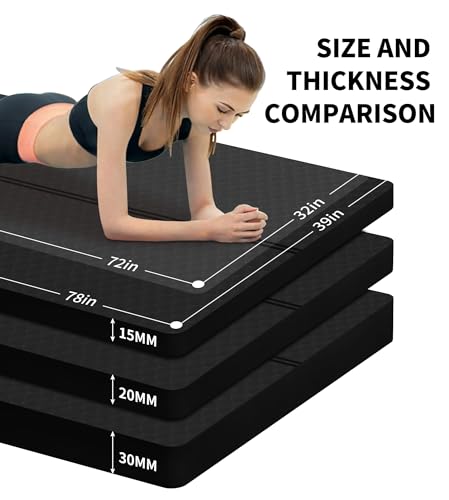 nuveti Large Exercise Mat - 15mm/20mm/30mm Thick Yoga Mat | Workout Mat for Fitness, Yoga, Pilates, Stretching & Floor Exercises for Women & Men with Free Carrying Bag - color: Black, size: 183X80X30MM