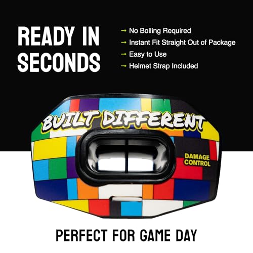 DAMAGE CONTROL Youth Football Mouth Guard – Breathable No Boil Mouthpiece, Protects Lips & Teeth, Works with Braces, Includes Helmet Strap – Sports Gear & Accessories (Built Different) - color: Built Different