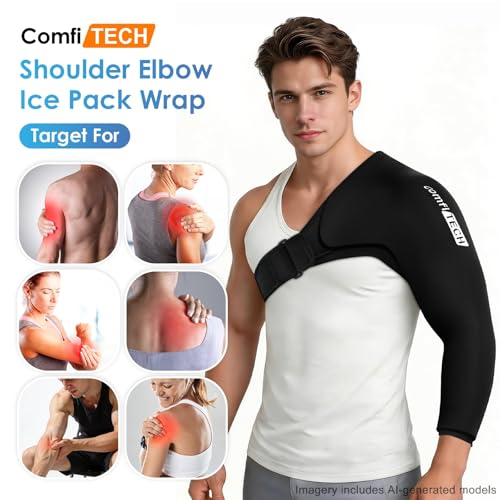 ComfiTECH Shoulder Arm Ice Pack Wrap for Pitchers, Ice Arm Sleeve for Volleyball Player, Athletes, Flexible Cold Application for Throwing Recovery, Elbow Joint and Muscle Relaxation & Daily Use, Large - size: Large