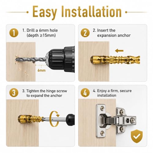 30PCS Hinge Repair Screw, 6×14mm Expansion Anchor Kit Door Hinge Thread Repair for Stripped Holes, Secure Cabinet Door Fastening with Expansion Anchors for Wood, Heavy-Duty Repair Screws