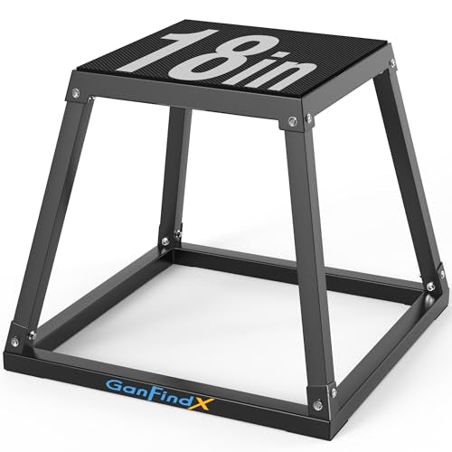 GanFindX Plyometric Jump Box Set, 12/18/24 Inch Steel Plyo Box, Heavy Duty Plyometric Platform with Anti-Slip Surface for Home Gym Training, Step-Up, Agility and Strength Conditioning - size: 18"