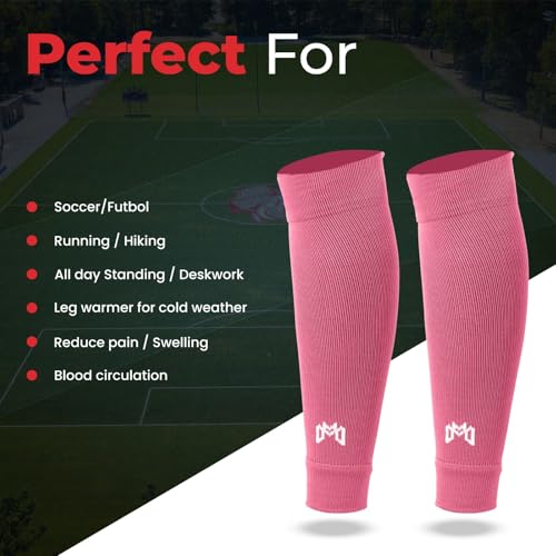 MediCaptain Pre Cut Soccer Sock Sleeves, Companion for Soccer Grip Socks, Securely Holds Shin Guards, Compression Leg Warmer - color: Pink