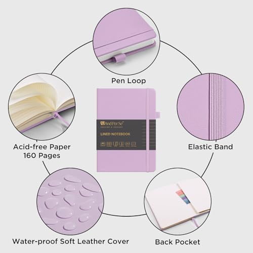 &And Per Se Lined Notebooks 3-Pack Gift Set, A5 Hardcover Journals, 160 Pages 100gsm Thick Paper, 3 Assorted Colors (Cyan, Purple & Light Green) - color: Cyan,Purple&Light Green, style: 3 Pack-Lined