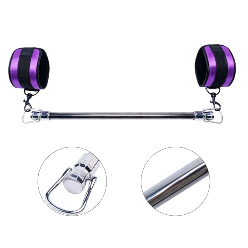 Spreader Bar Stainless Steel Vintage Black Bar with 2pcs Adjustable Straps,Sports Aid Training Fitness Gear Pilates Aid Kit, Home Restore Pilates Indoor Yoga Set - style: Fixed Silver+Purple PU Kit