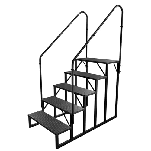 RV Stairs 5 Step Ladder, RV Steps Anti-Slip, Hot Tub Steps with Handrail, 660 lbs RV Ladder for 5th Wheel RV, Mobile Home Stairs（2 Handrails - style: 5 handrails Step