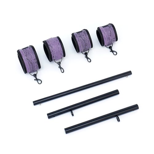 3 in 1 Heavy Duty Stainless Steel Expandable Spreader Bar with 4pcs PU Blue Adjustable Straps,Workout Bar for Home Gym Training Bar,Portable Detachable Pilates Kit - style: Black+Purple Serpentine Kit