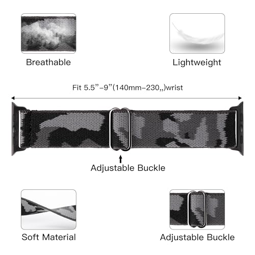 Stretchy Nylon Loop Bands Compatible with Apple Watch 38mm 40mm 41mm 42mm 44mm 49mm Adjustable Soft Elastics Strap Compatible with Apple Watch SE Ultra iWatch Series 8/7/6/5/4/3/2/1 (Gray - color: 1-Gray camouflage, size: 38mm/40mm/41mm/42mm(Series 10)