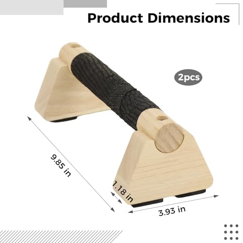 2 PCS Wooden Parallettes Push Up Bars, 9.85 x 3.93 In Solid Wood Pushup Handles, Non Slip Calisthenics Stands, Floor Exercise Bars for Handstand Training, Home Strength Workouts for Men Women