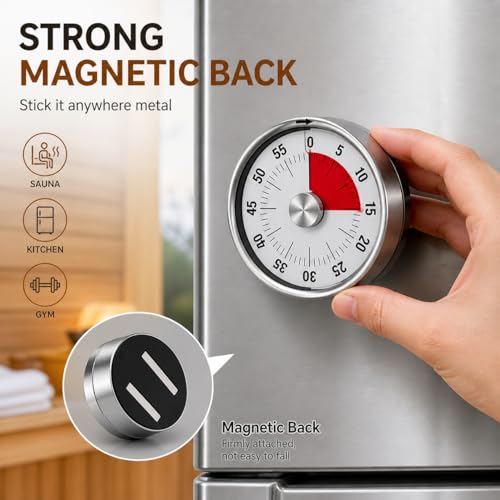 Stainless Steel Sauna Timer, 55 Minute Mechanical Spa Clock, No Battery Self Winding Timekeeper for Sauna Rooms, Steam Rooms, Hot Tubs, Gyms and Home Relaxation