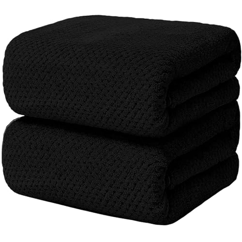 2 Pack Bath Towel Set, Bigger Size Waffle Bath Towel Set, Super Soft Highly Absorbent, Sturdy Quick Drying Towels for Bathroom, Gym, SPA, Yoga (2 Piece 27" x 55", 2 LightPink) - color: 2black, size: 27 x 55 Inch