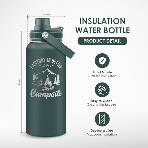 Camping Insulated Stainless Steel Water Bottle 32oz, Everyday is Better with the Campsite, Vacuum Chug Lid Travel Tumbler for Men Friends Dad Brothers Camping Lovers, Gift for Birthday Christmas - color: Camping