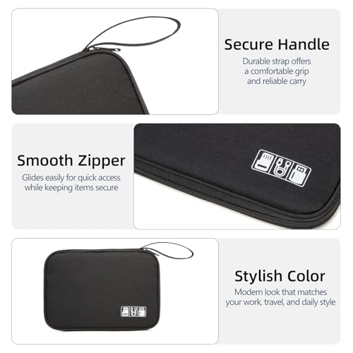 Electronics Organizer Travel Case - Water-Resistant Tech Bag for Cables, Chargers & Cord Management - Small Portable Pouch for Travel Accessories, Gear Bag for Airplane & Business - color: black, size: S