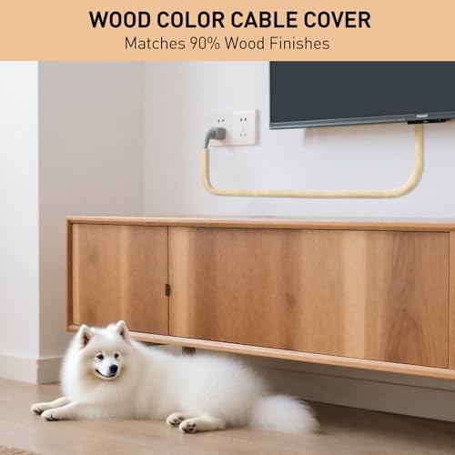 AGPTEK Cable Sleeve, 2 Pack 5ft - 1.2 Inch Cable Management, Desk Cord Cover Organizer Wire Hider for Office Computer TV Wire Loom Tubing, Pet Proof Cord Protector from Cat Dog Chewing, Wood Color - color: Wood Color, size: 1.2"-10ft