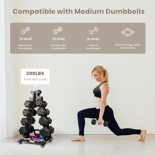 LIONSCOOL Premium Solid Steel Dumbbell Rack Stand Only, A-Frame Portable Weight Storage Organizer with Optional Tray and Wheels, Perfect for Home Gym Fitness Storage (200LBS/300LBS/700LBS Weight Capacity Available) - style: Medium, 300 LBS