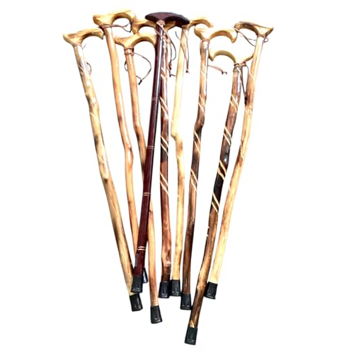 Natural Wood Walking Cane Set of 2 – Handcrafted 35" Wooden Walking Stick with Non-Slip Rubber Tip – Random Natural Design Selected – Lightweight Mobility Support for Men & Women