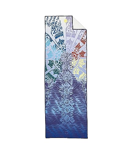 Manduka Yogitoes Hot Yoga Mat Towel - 71" | Moisture Activated Grip | Patented Silicone Nubs | Highly Absorbent, Durable & Easy Care | Made from Recycled Materials | 71 x 24 Inches | Chakra Print Blue - color: Chakra Print Blue, size: 71" x 24"