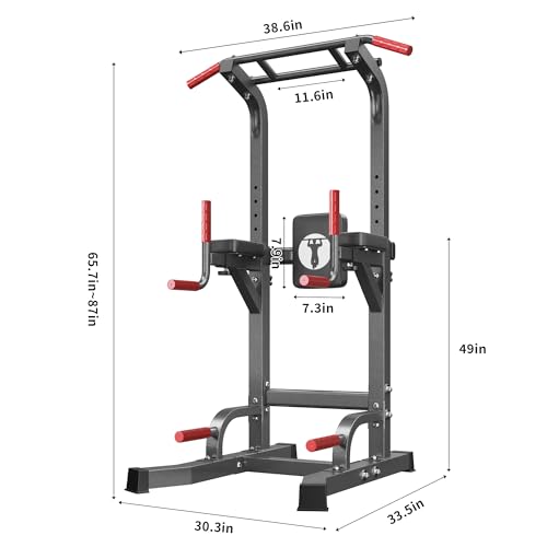 SogesHome Power Tower Pull Up Bar Dip Station for Home Gym 330LB Capacity | Adjustable Height 65.7"-87" Exercise Workout Machine with Comfort Pads & Anti-Slip Grips for Full Body Strength Training - color: Black