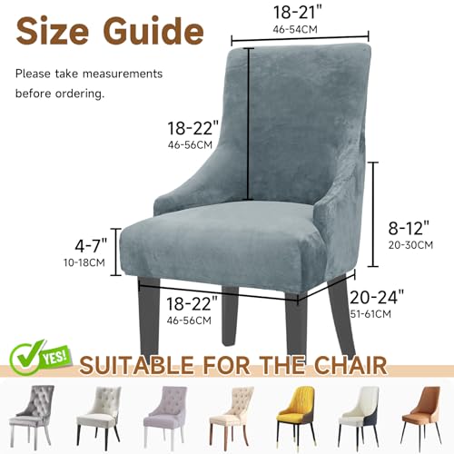Velvet Wingback Dining Chair Cover Soft Stretch Accent Chair Cover Slipcover Thick Plush Wing Back Chairs Covers Furniture Protect Washable Chairs Protector Covers for Dining Room (Silver Grey, 2) - color: Silver Grey