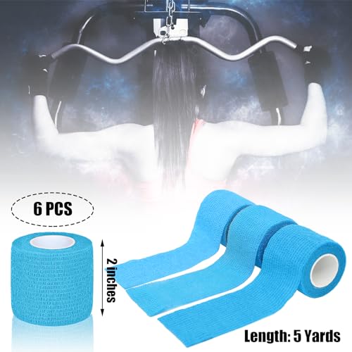 6 Pack 2 Inches Self Adhesive Bandage Wrap | Breathable Cohesive Bandage Elastic Tape for Pets, Athletic, Sports, Wrist, Knee, Ankle(5 Yards Per Roll, Light Blue) - color: Light Blue, size: 2 Inch