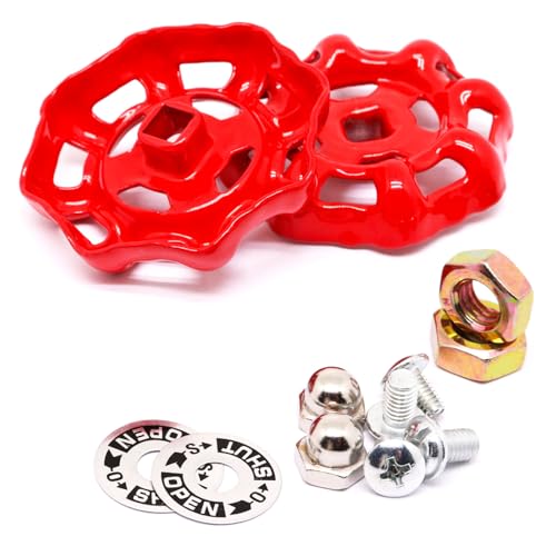 2 Pack Outdoor Faucet Handle, 6mm x 6mm (15/64" x 15/64") Square Stem Hole Faucet Handle Replacement, Cast Iron Round Wheel Water Spigot Handles Replacement with Screws Spacer (Red) - color: Red, size: 6mm x 6mm (2pcs)