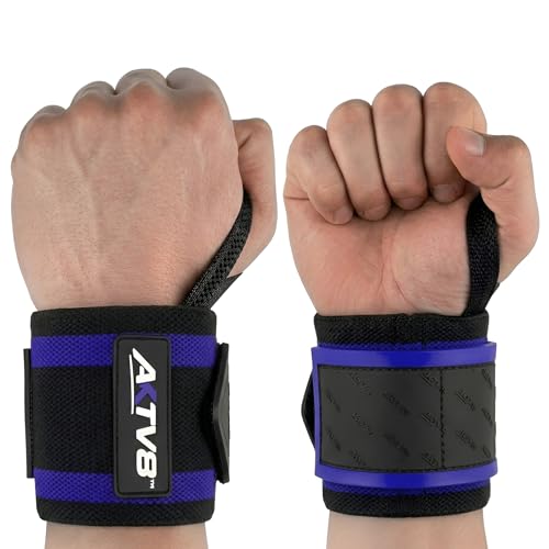 AKTV8 Wrist Wraps for Weightlifting, 18"&24" Heavy Duty Stiff Wrist Support | 3inch Wide Firm Elastic, Reinforced Thumb Loop, Built for Heavy Bench Press, Overhead Press, Powerlifting & Strength Training - color: Blue/Black, size: 18 Inches