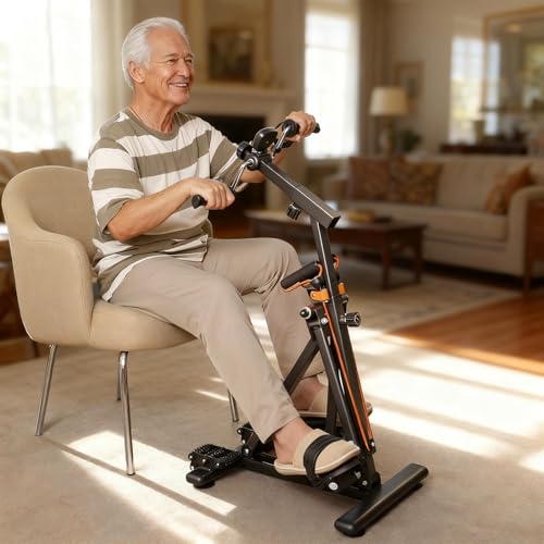 Arm and Leg Pedal Exerciser for Seniors - Seated Pedal Exerciser with Leg Swing Exercise, Arm Rope Pull Exercise&Foot Massage, Stroke Recovery Pedal Exercise Equipment for Elderly, with Digital Display