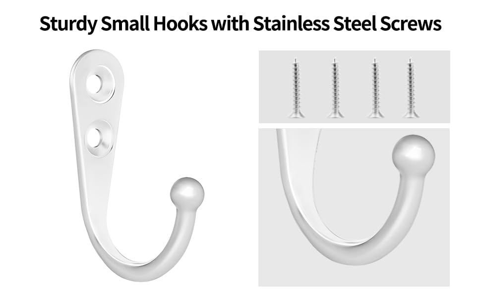 20 Pcs Key Hooks Coat Hooks for Hanging, Key Holder, Wall Mount Hook with Stainless Steel Screws, Command Hooks Utility Hangers for Key, Hat, Cup, Coat, Picture (White) - color: White