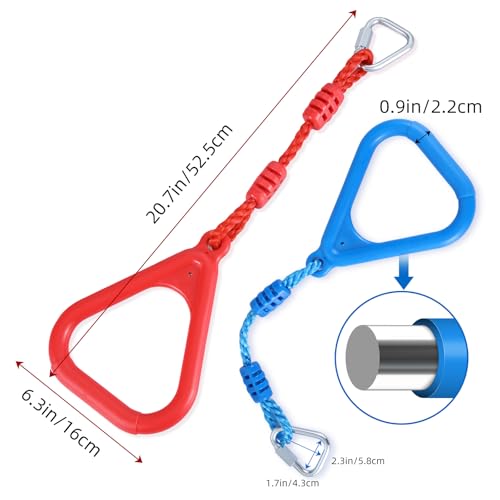PELLOR 4 Colorful Ninja Rings, Gymnastic Rings Trapeze Swing Bar Ring with Triangle Handle for Home Gym Playground Ninja Warrior Obstacle Course Training Workout - color: 4