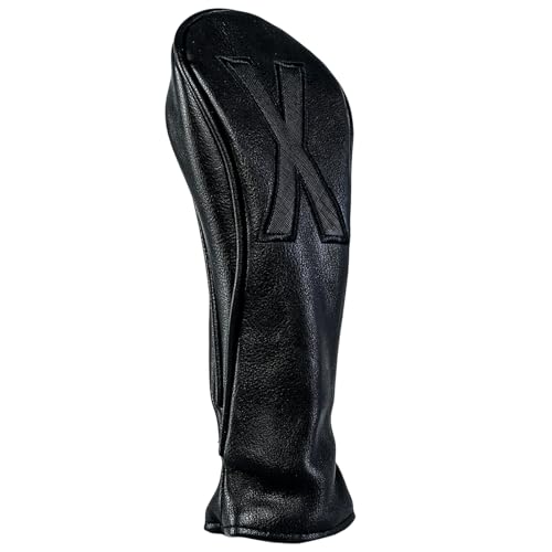 Golf Club Covers – Blackout Leather Driver Headcover, Fairway Wood, 3 Wood, Hybrid, Fits Mallet Blade Putter Head Covers Alignment Stick Cover - size: HYBRID