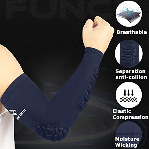 2PCS Padded Elbow Forearm Sleeves Compression Arm Protective Support - color: Navy Padded Elbow Forearm, size: XX-Large