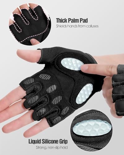 Workout Gloves for Men & Women – Fingerless Gym Gloves for Weight Lifting, Crossfit, Fitness, Exercise & Training with Silicone Grip Dots for Secure Hold & Palm Padding Protection - color: Black, size: Medium: 7.1–7.7"