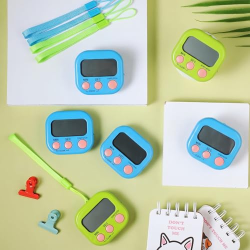 Weewooday 24 Pcs Small Digital Kitchen Timer Magnetic Back and Switch Minute Second Count up Countdown Big LCD Display Loud Alarm for Teacher Cooking Baking (Blue,Green) - color: Blue, Green